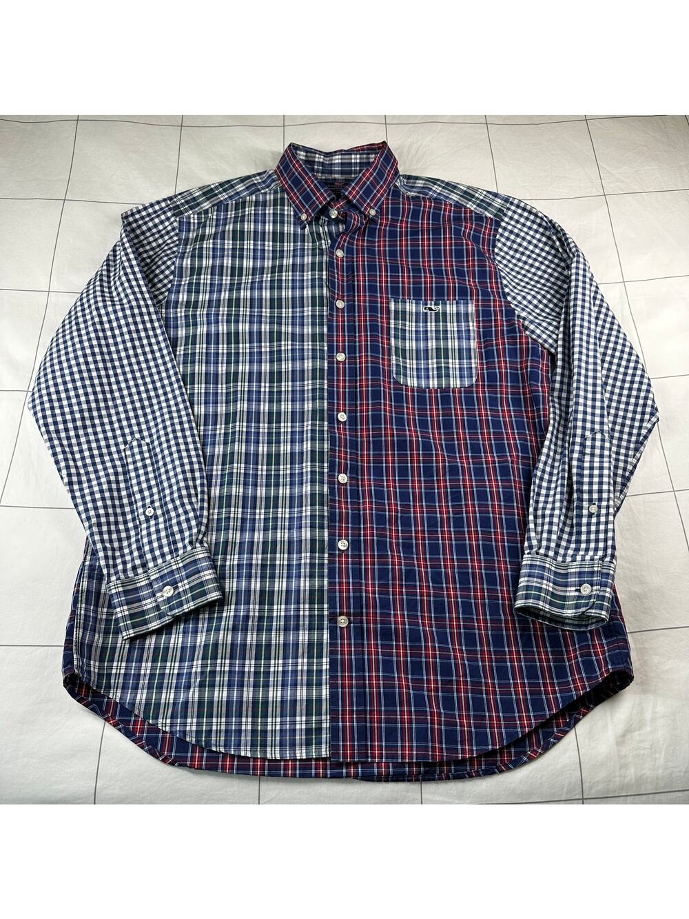 Vineyard Vines Shirt Mens Large Blue Plaid Slim Fit Tucker Button Down Collared